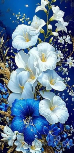 Diamond Painting Weisse und blaue Blumen